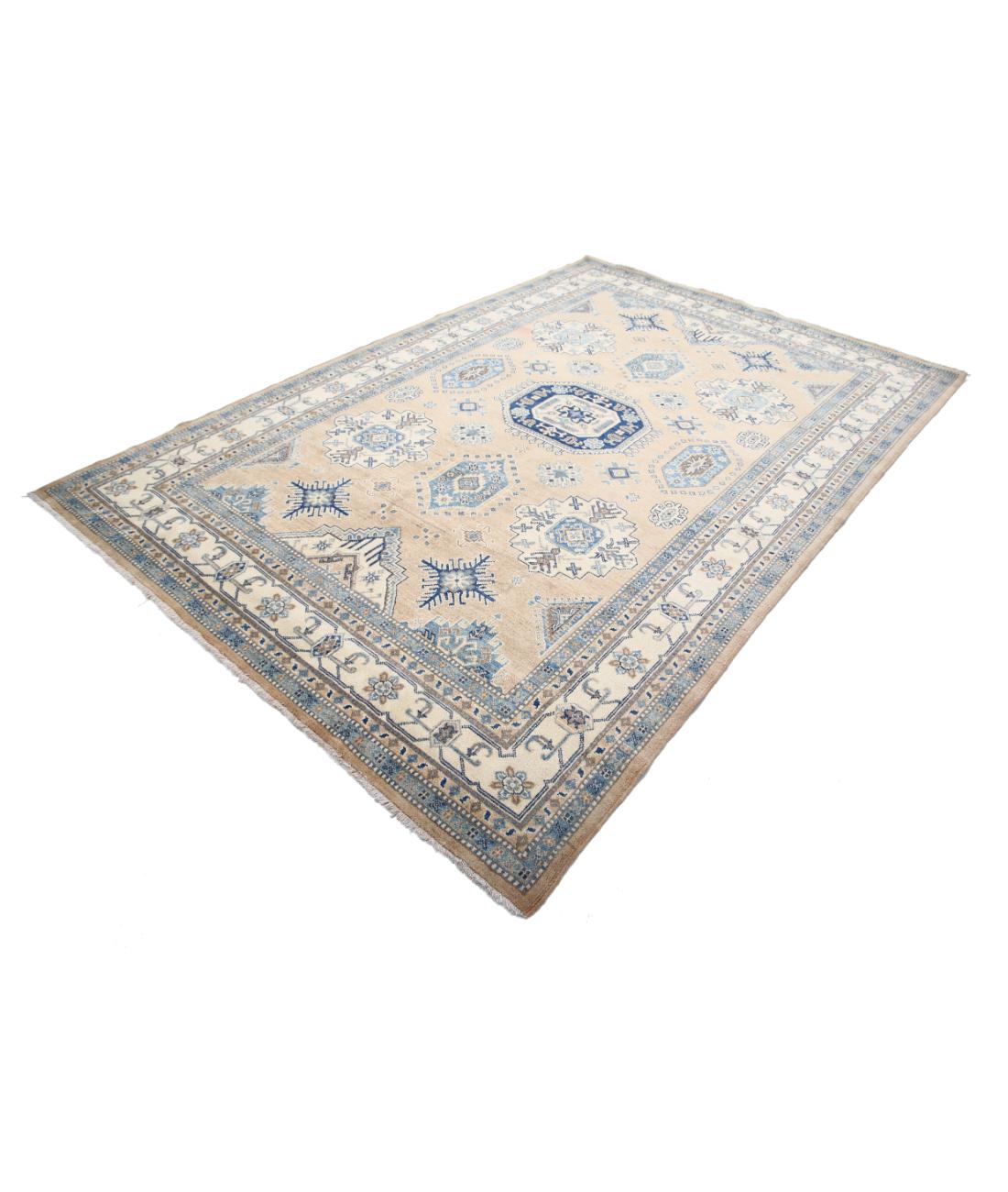 Hand Knotted Tribal Kazak Wool Rug - 6'6'' x 9'9'' 6' 6" X 9' 9" (198 X 297) / Taupe / Ivory