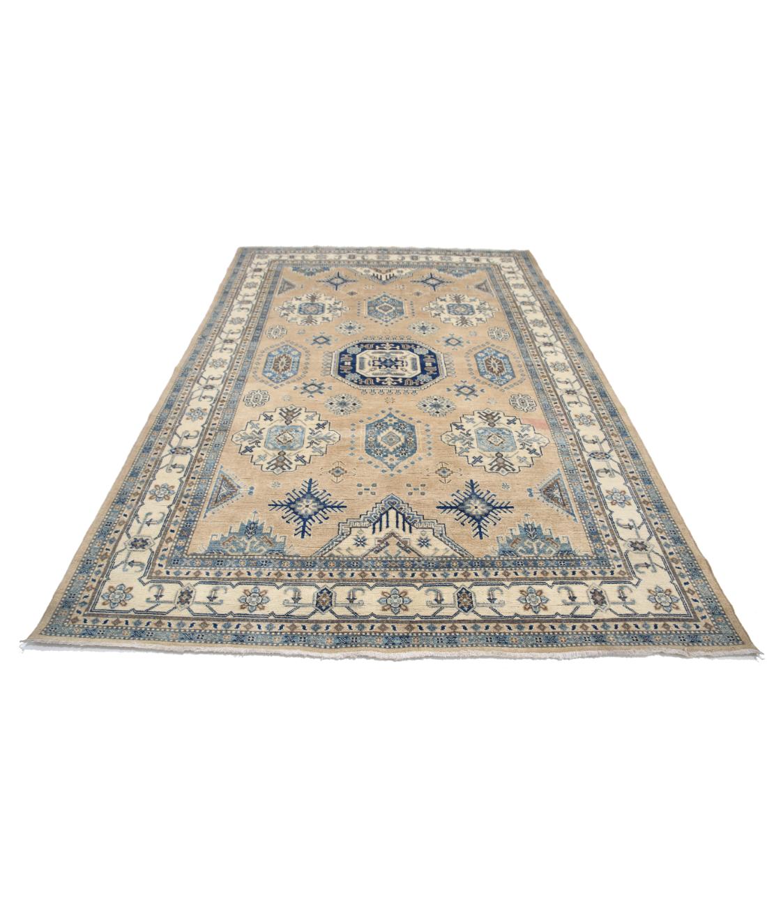 Hand Knotted Tribal Kazak Wool Rug - 6'6'' x 9'9'' 6' 6" X 9' 9" (198 X 297) / Taupe / Ivory