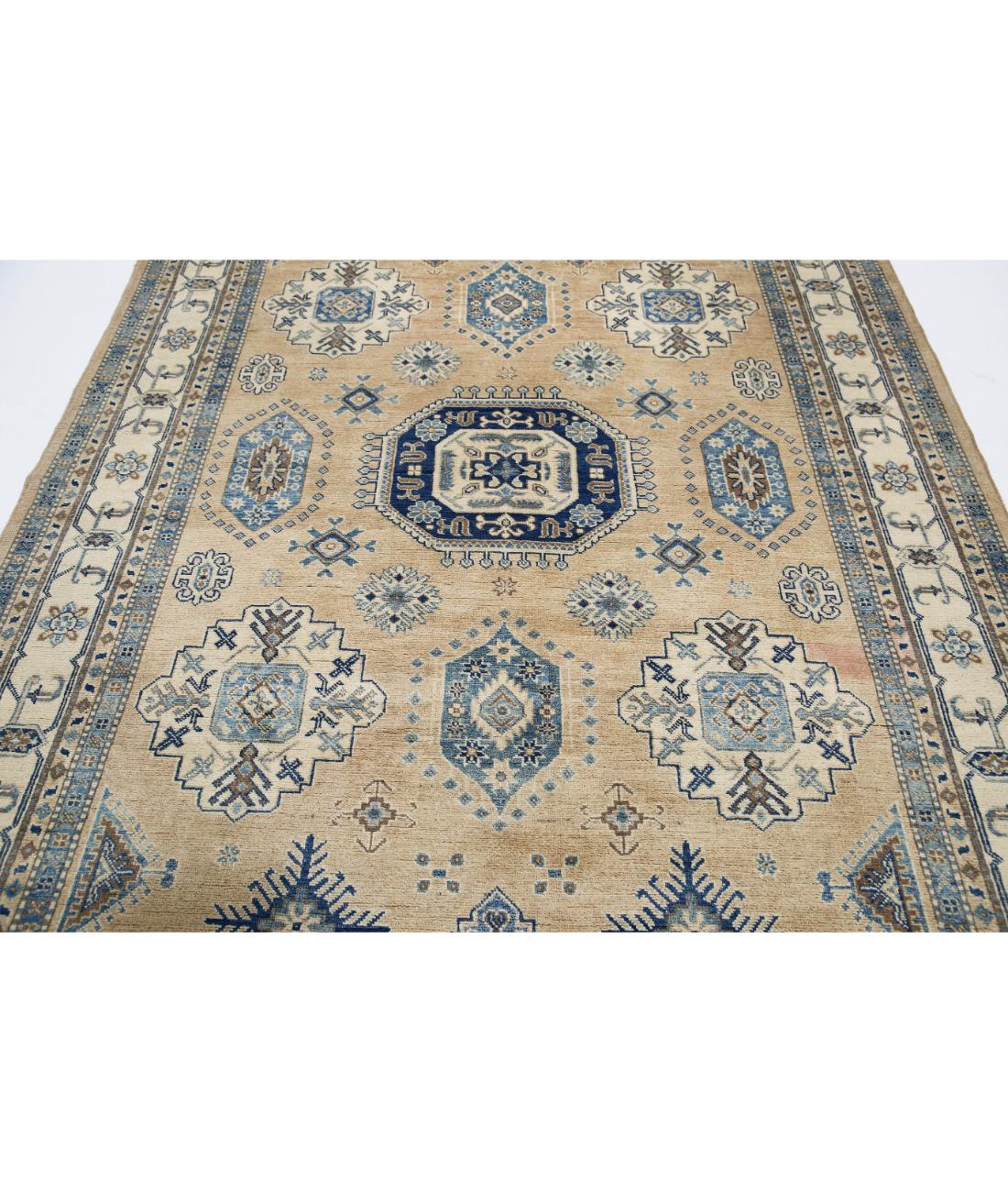 Hand Knotted Tribal Kazak Wool Rug - 6'6'' x 9'9'' 6' 6" X 9' 9" (198 X 297) / Taupe / Ivory