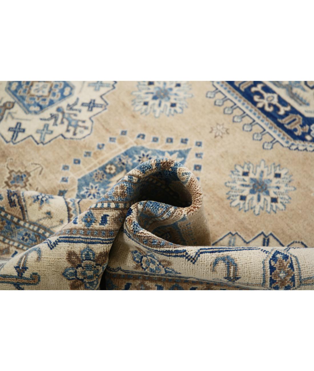 Hand Knotted Tribal Kazak Wool Rug - 6'6'' x 9'9'' 6' 6" X 9' 9" (198 X 297) / Taupe / Ivory