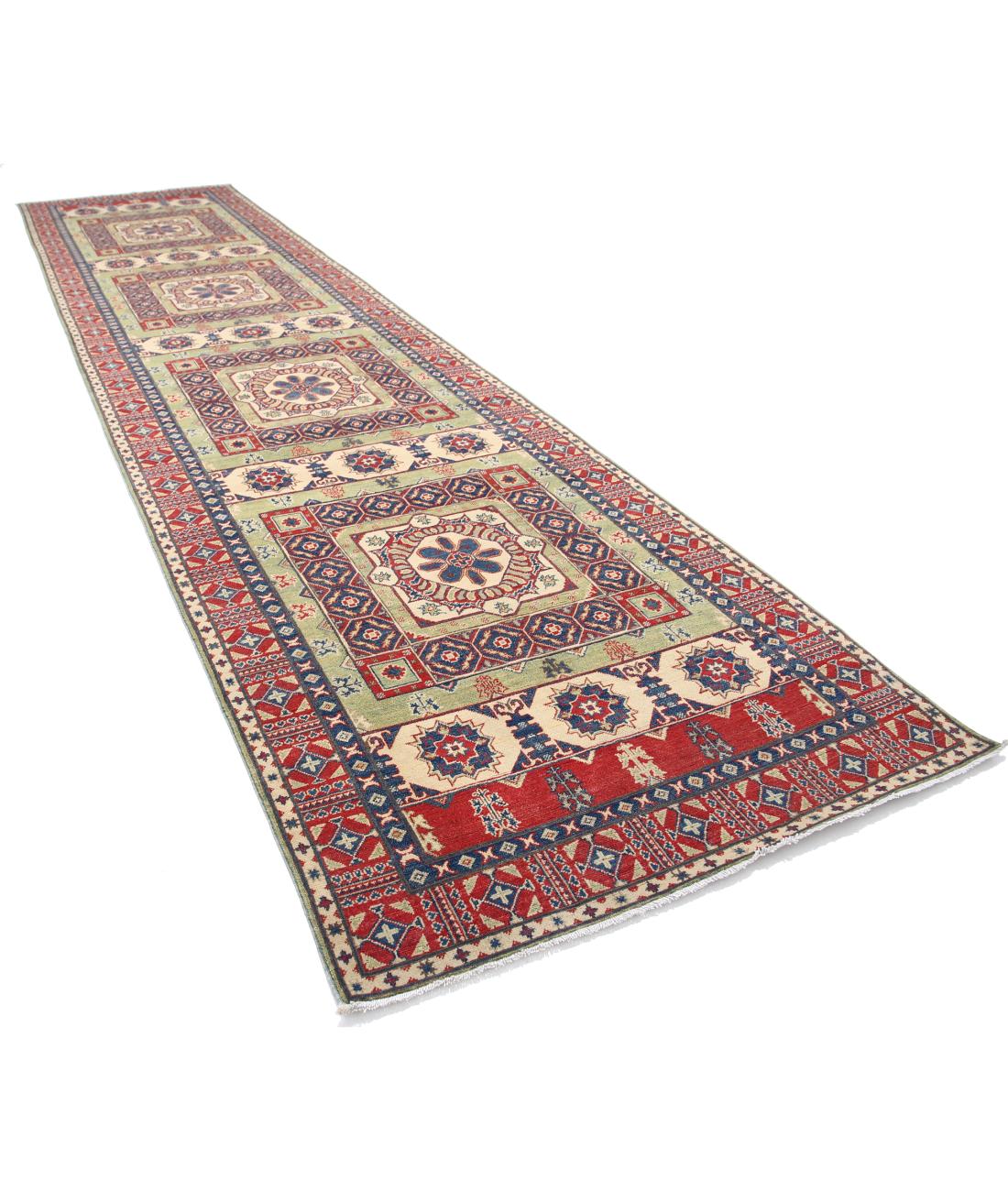 Hand Knotted Tribal Kazak Wool Rug - 4'10'' x 19'4'' 4' 10" X 19' 4" (147 X 589) / Red / Ivory