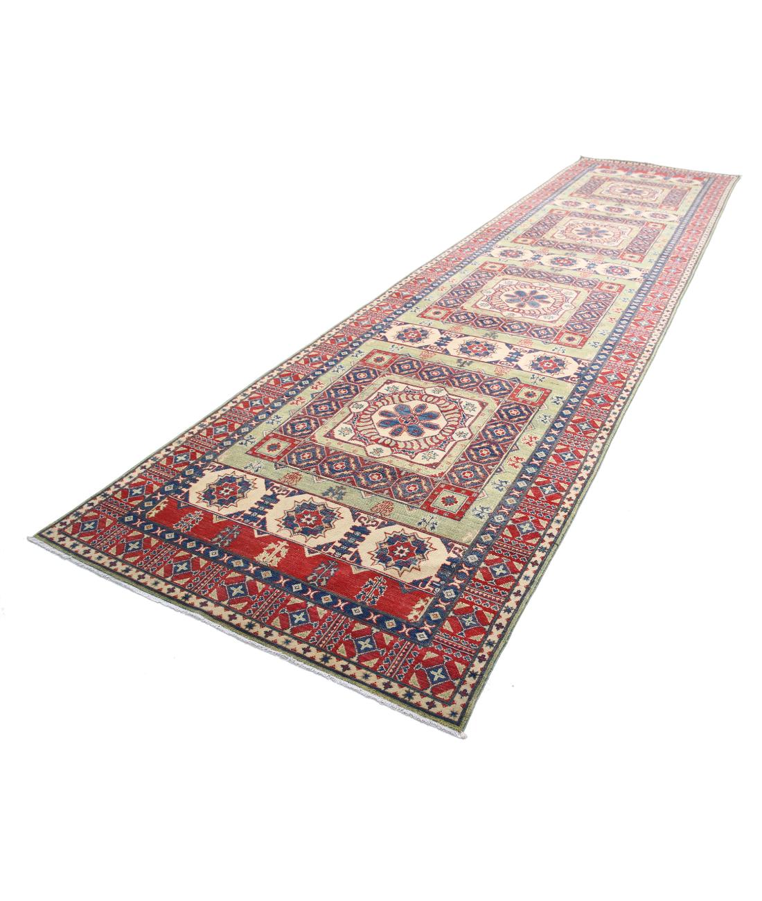 Hand Knotted Tribal Kazak Wool Rug - 4'10'' x 19'4'' 4' 10" X 19' 4" (147 X 589) / Red / Ivory