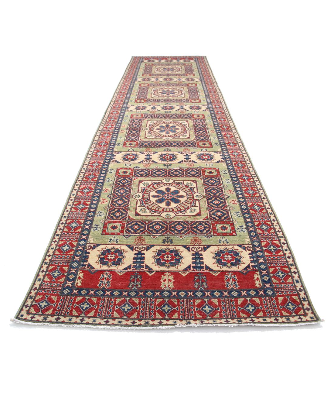 Hand Knotted Tribal Kazak Wool Rug - 4'10'' x 19'4'' 4' 10" X 19' 4" (147 X 589) / Red / Ivory