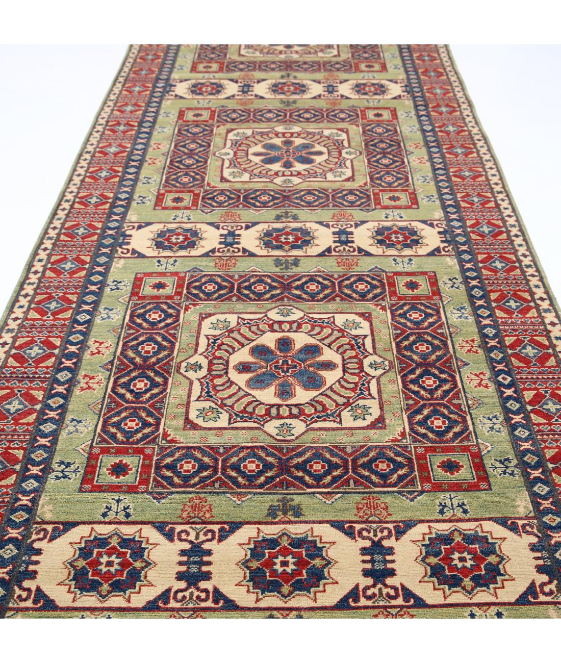 Hand Knotted Tribal Kazak Wool Rug - 4'10'' x 19'4'' 4' 10" X 19' 4" (147 X 589) / Red / Ivory