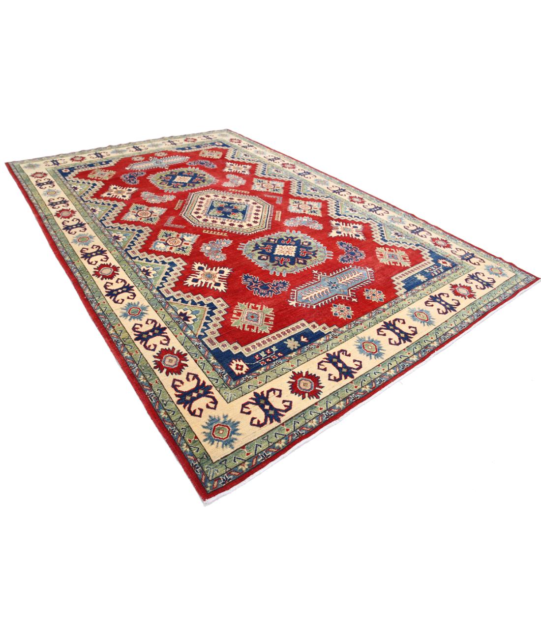 Hand Knotted Tribal Kazak Wool Rug - 8'6'' x 12'4'' 8' 6" X 12' 4" (259 X 376) / Red / Ivory