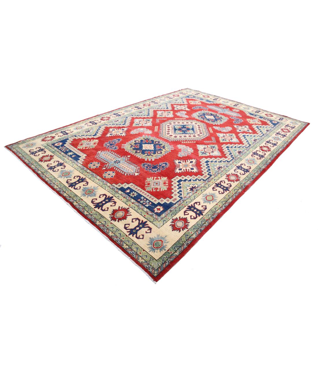 Hand Knotted Tribal Kazak Wool Rug - 8'6'' x 12'4'' 8' 6" X 12' 4" (259 X 376) / Red / Ivory