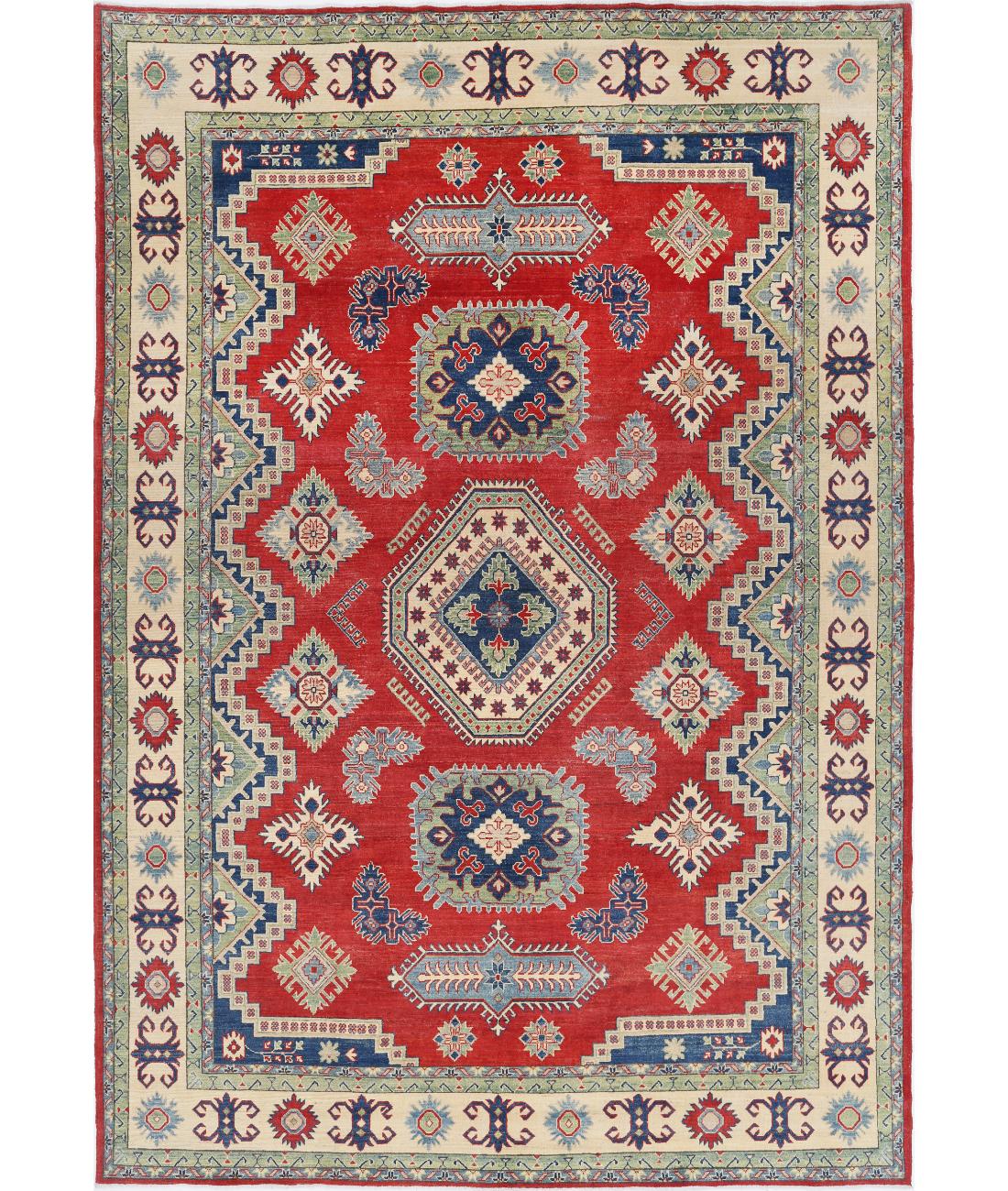 Hand Knotted Tribal Kazak Wool Rug - 8&#39;6&#39;&#39; x 12&#39;4&#39;&#39; 8&#39; 6&quot; X 12&#39; 4&quot; (259 X 376) / Red / Ivory