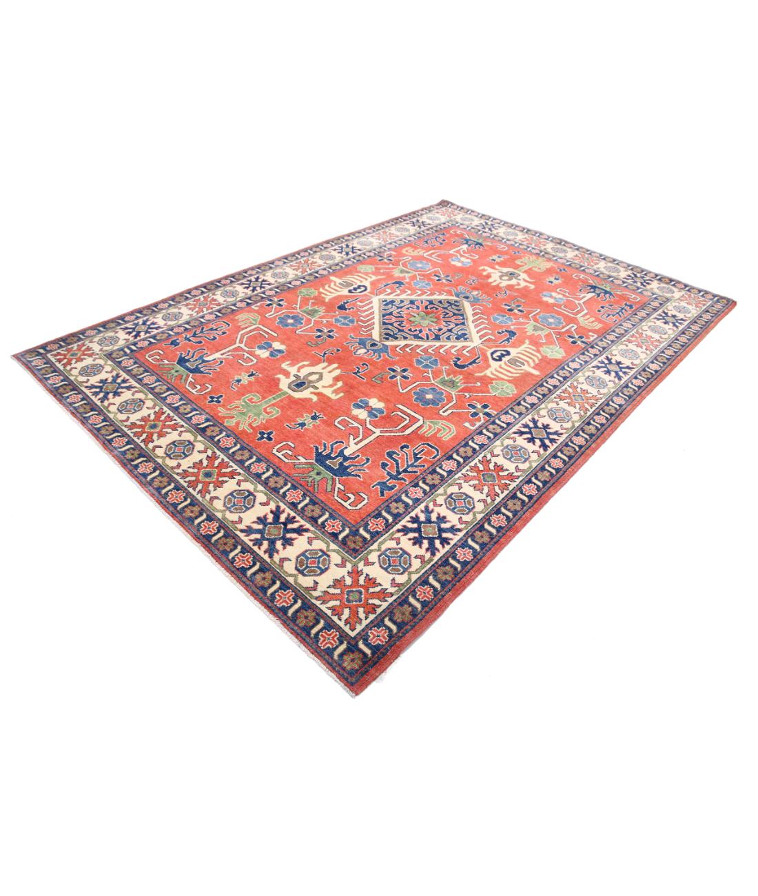 Hand Knotted Tribal Kazak Wool Rug - 6'9'' x 9'9'' 6' 9" X 9' 9" (206 X 297) / Red / Ivory