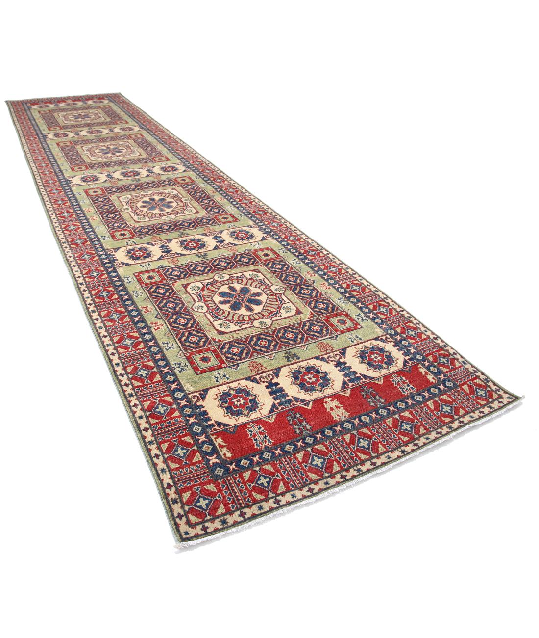 Hand Knotted Tribal Kazak Wool Rug - 4'11'' x 19'5'' 4' 11" X 19' 5" (150 X 592) / Red / Ivory