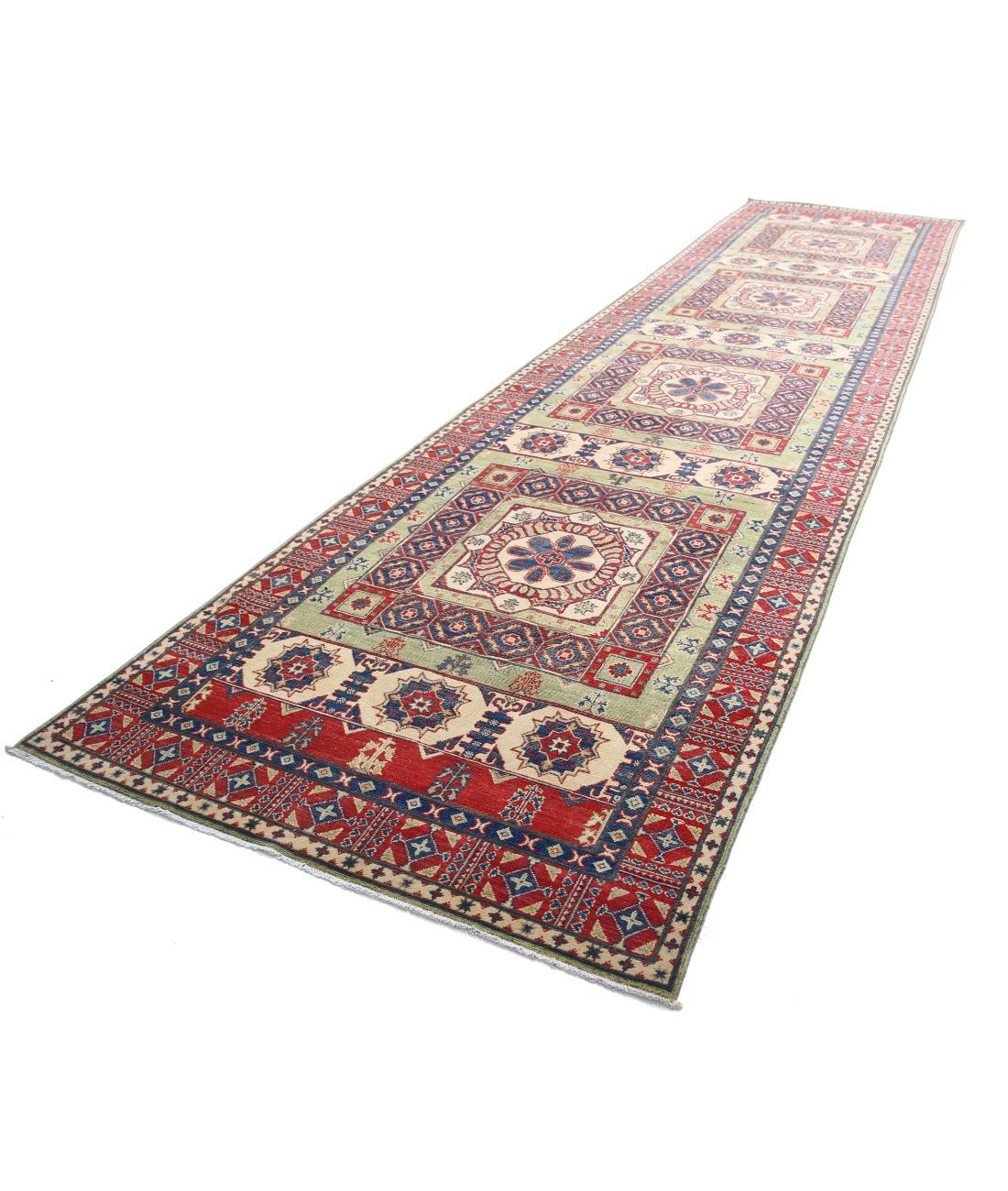 Hand Knotted Tribal Kazak Wool Rug - 4'11'' x 19'5'' 4' 11" X 19' 5" (150 X 592) / Red / Ivory