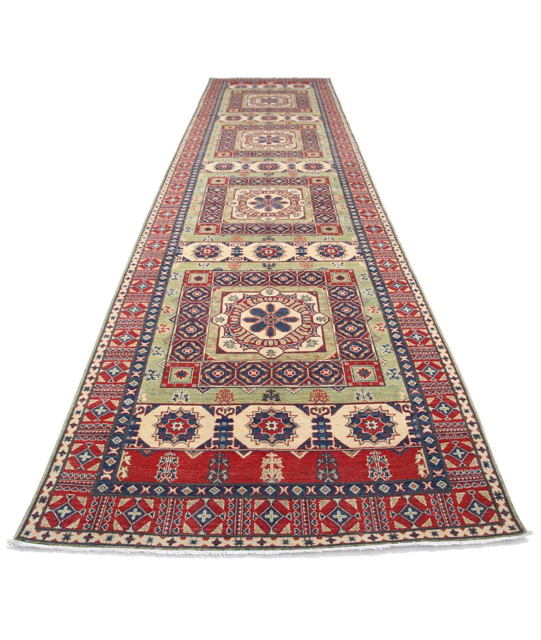 Hand Knotted Tribal Kazak Wool Rug - 4'11'' x 19'5'' 4' 11" X 19' 5" (150 X 592) / Red / Ivory