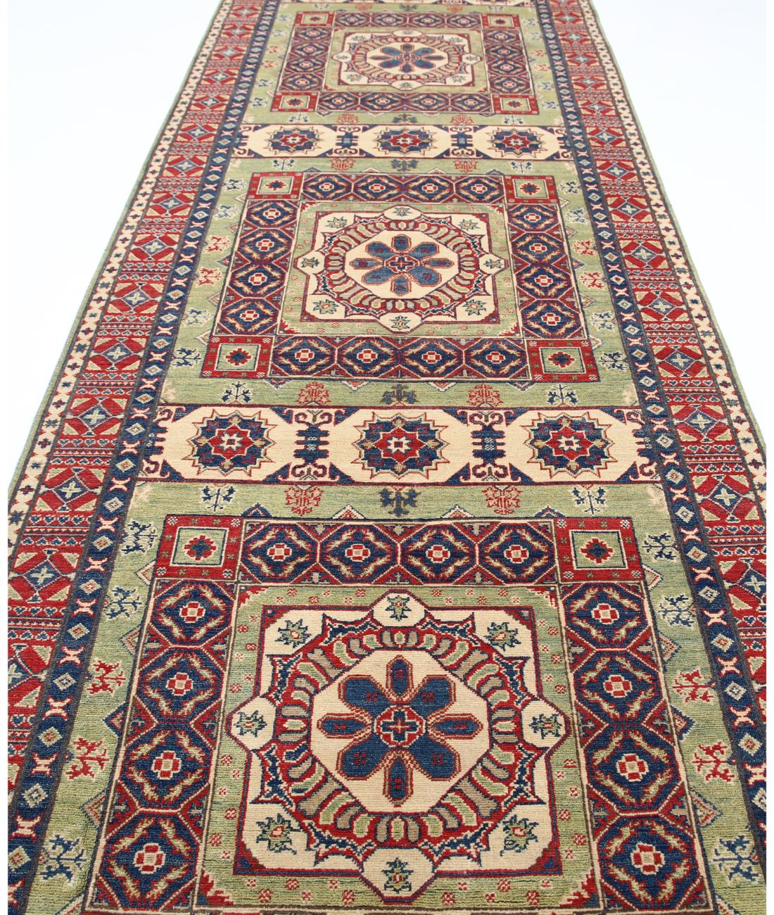 Hand Knotted Tribal Kazak Wool Rug - 4'11'' x 19'5'' 4' 11" X 19' 5" (150 X 592) / Red / Ivory