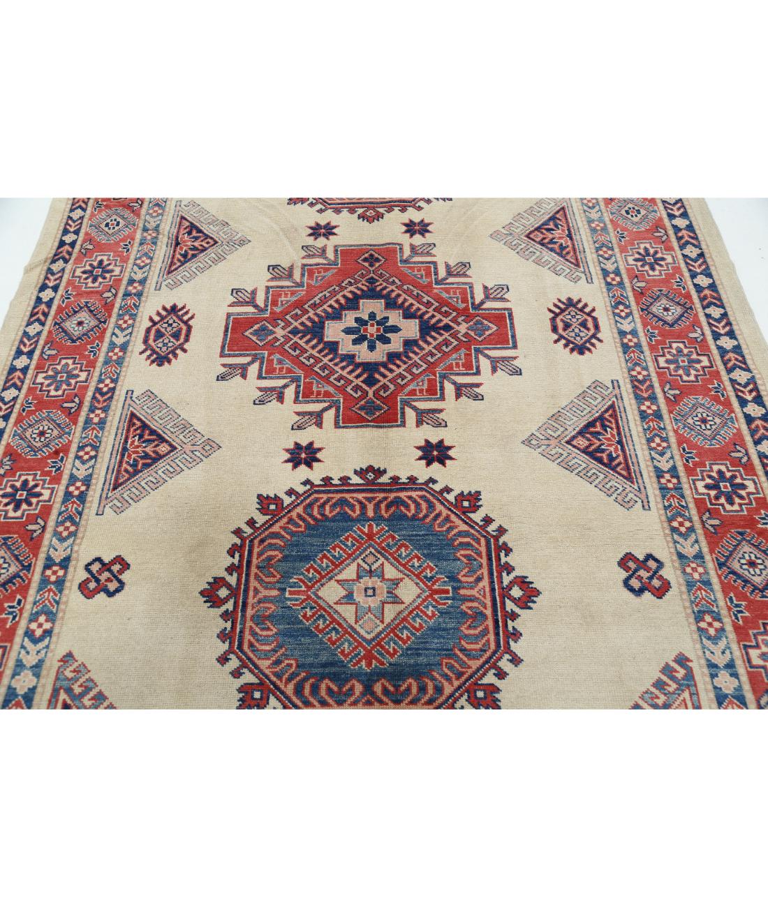 Hand Knotted Tribal Kazak Wool Rug - 6'3'' x 9'2'' 6' 3" X 9' 2" (191 X 279) / Ivory / Red