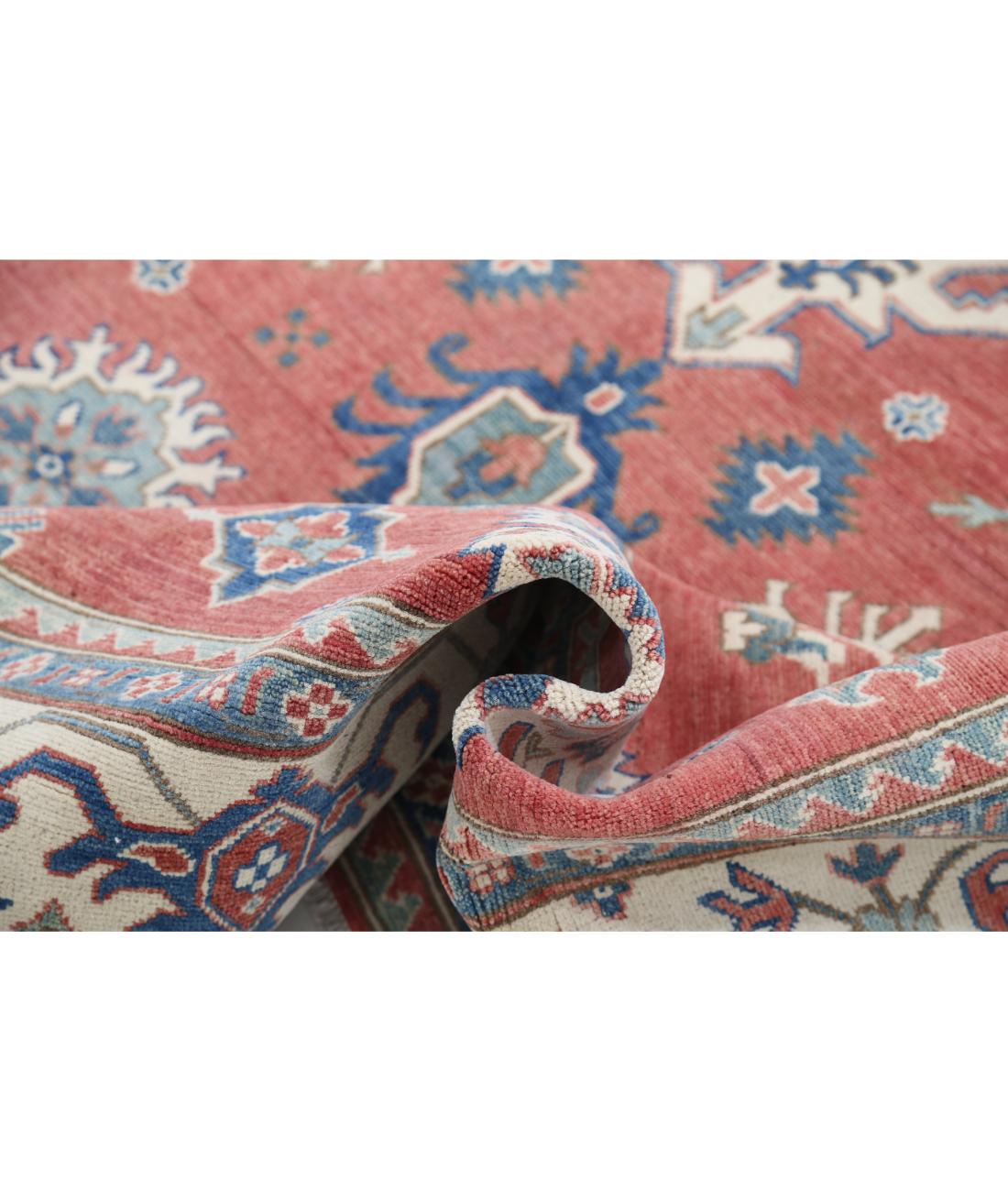 Hand Knotted Tribal Kazak Wool Rug - 7'4'' x 9'3'' 7' 4" X 9' 3" (224 X 282) / Red / Ivory