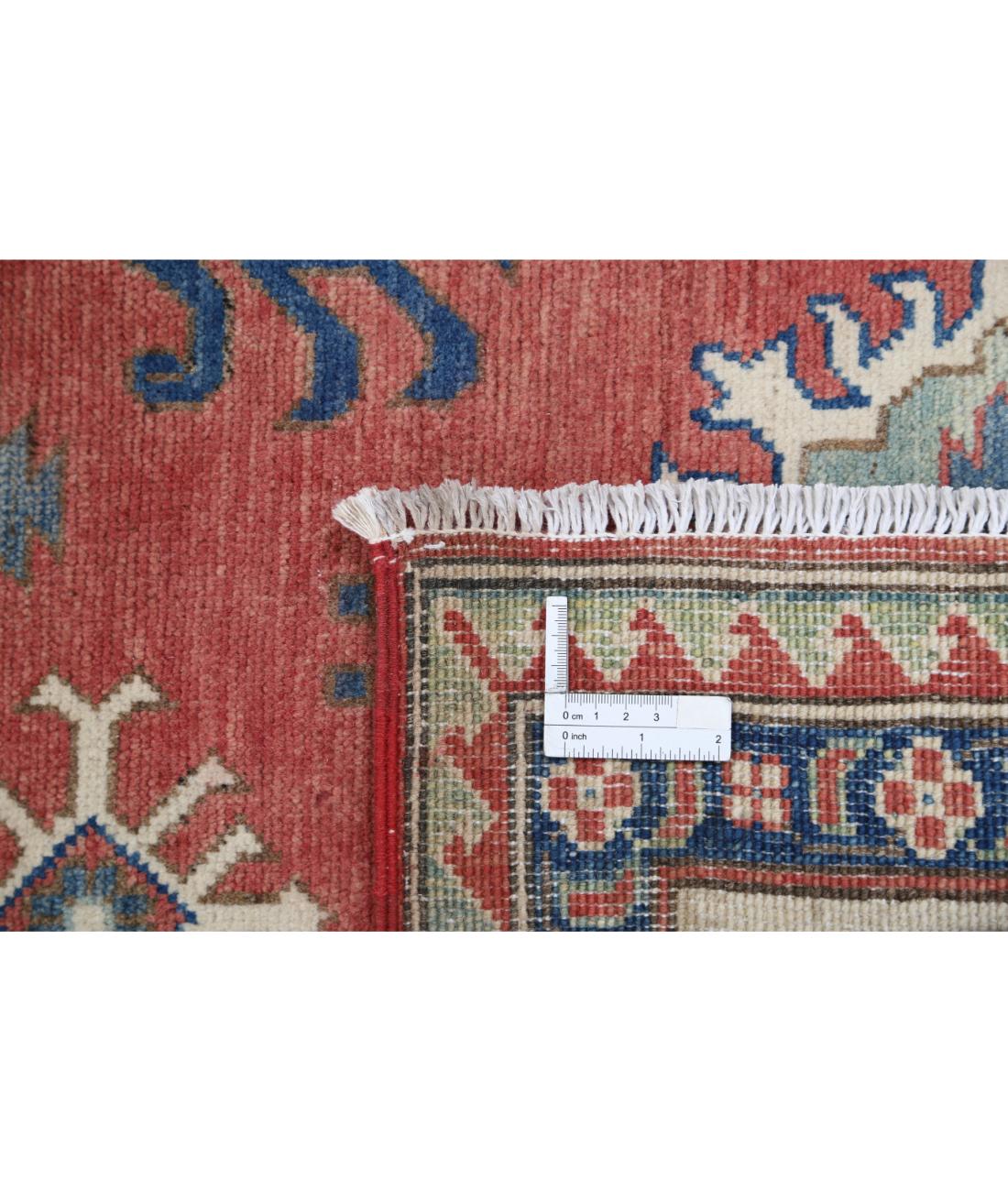 Hand Knotted Tribal Kazak Wool Rug - 7'4'' x 9'3'' 7' 4" X 9' 3" (224 X 282) / Red / Ivory