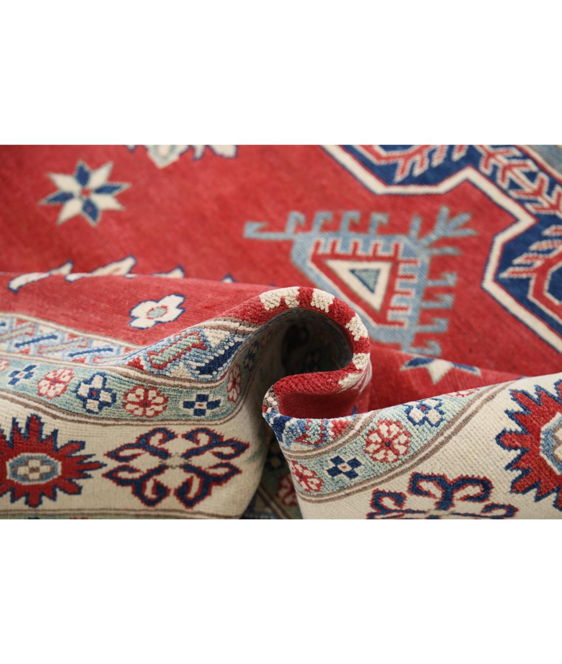 Hand Knotted Tribal Kazak Wool Rug - 6'9'' x 9'9'' 6' 9" X 9' 9" (206 X 297) / Red / Ivory