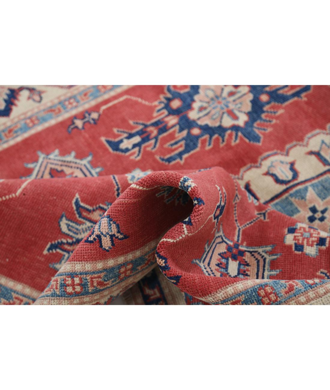 Hand Knotted Tribal Kazak Wool Rug - 4'11'' x 6'4'' 4' 11" X 6' 4" (150 X 193) / Red / Ivory