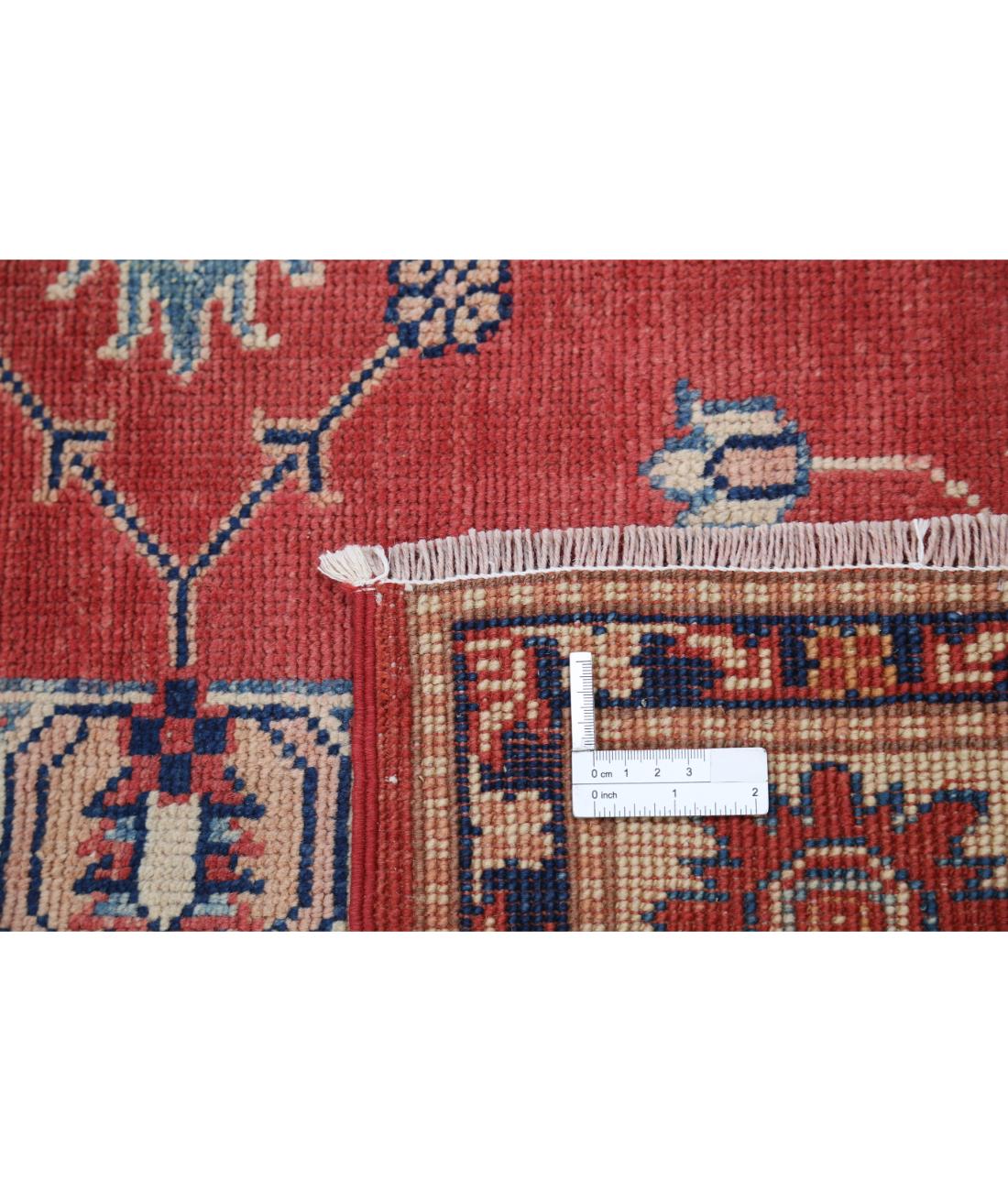 Hand Knotted Tribal Kazak Wool Rug - 4'11'' x 6'4'' 4' 11" X 6' 4" (150 X 193) / Red / Ivory