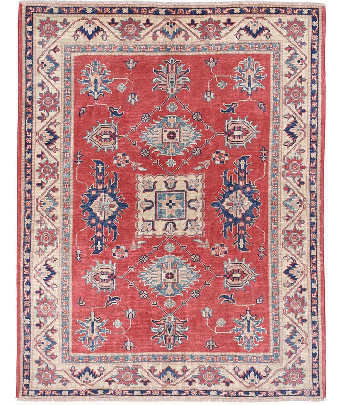 Hand Knotted Tribal Kazak Wool Rug - 4&#39;11&#39;&#39; x 6&#39;4&#39;&#39; 4&#39; 11&quot; X 6&#39; 4&quot; (150 X 193) / Red / Ivory