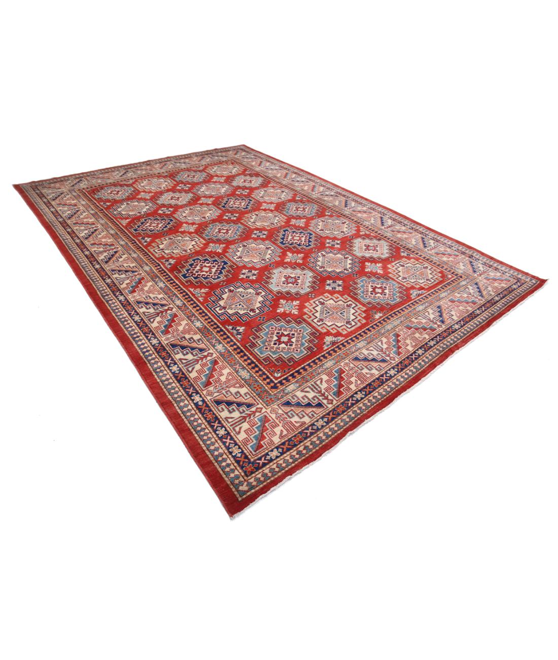 Hand Knotted Tribal Kazak Wool Rug - 8'2'' x 11'3'' 8' 2" X 11' 3" (249 X 343) / Red / Ivory
