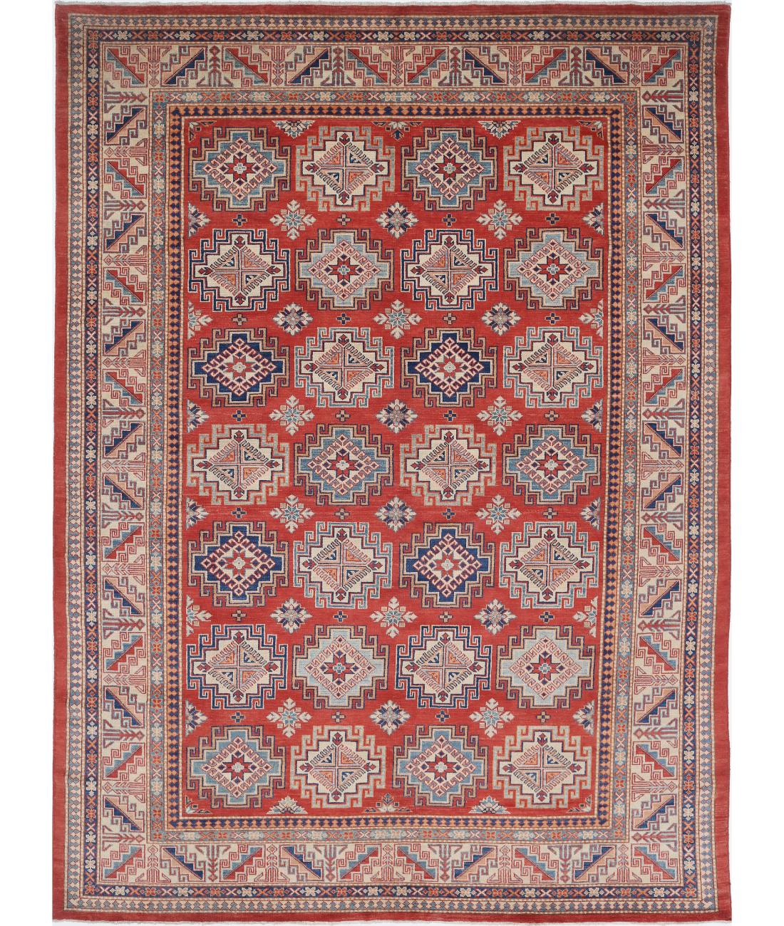 Hand Knotted Tribal Kazak Wool Rug - 8&#39;2&#39;&#39; x 11&#39;3&#39;&#39; 8&#39; 2&quot; X 11&#39; 3&quot; (249 X 343) / Red / Ivory