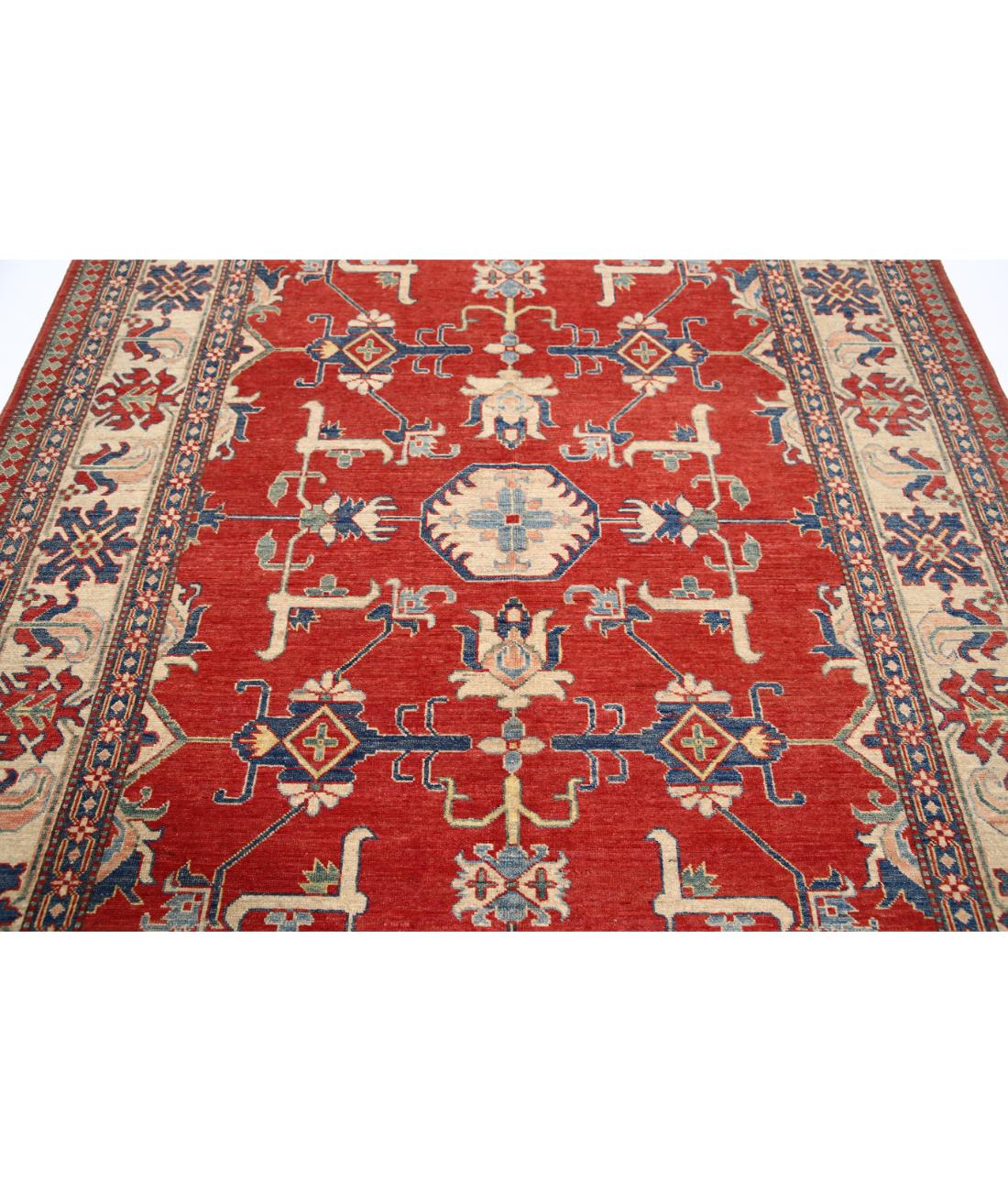 Hand Knotted Tribal Kazak Wool Rug - 6'9'' x 8'9'' 6' 9" X 8' 9" (206 X 267) / Red / Ivory