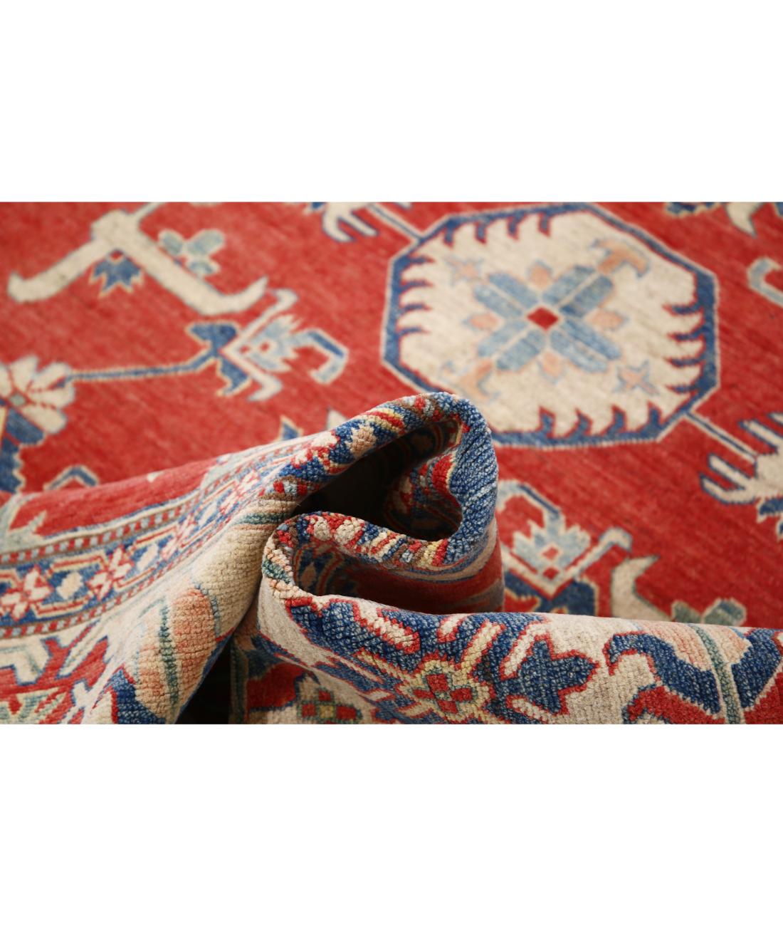 Hand Knotted Tribal Kazak Wool Rug - 6'9'' x 8'9'' 6' 9" X 8' 9" (206 X 267) / Red / Ivory