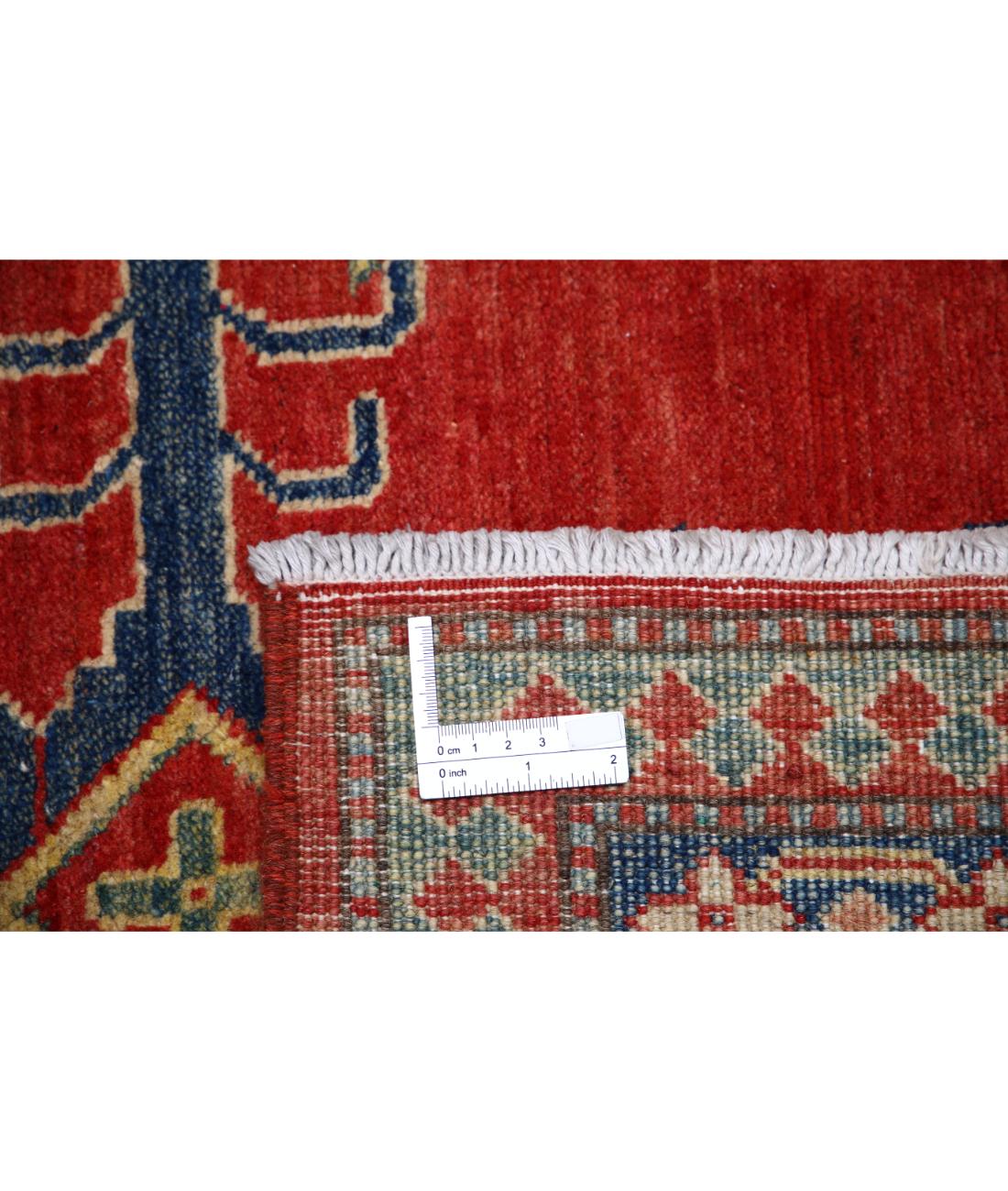 Hand Knotted Tribal Kazak Wool Rug - 6'9'' x 8'9'' 6' 9" X 8' 9" (206 X 267) / Red / Ivory