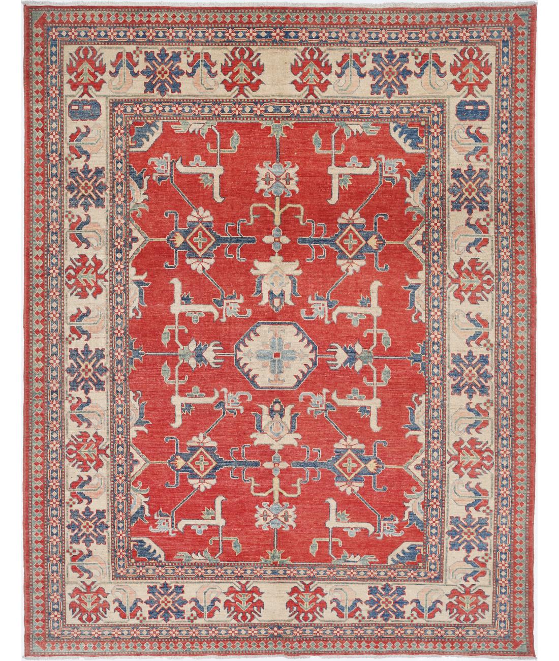 Hand Knotted Tribal Kazak Wool Rug - 6&#39;9&#39;&#39; x 8&#39;9&#39;&#39; 6&#39; 9&quot; X 8&#39; 9&quot; (206 X 267) / Red / Ivory
