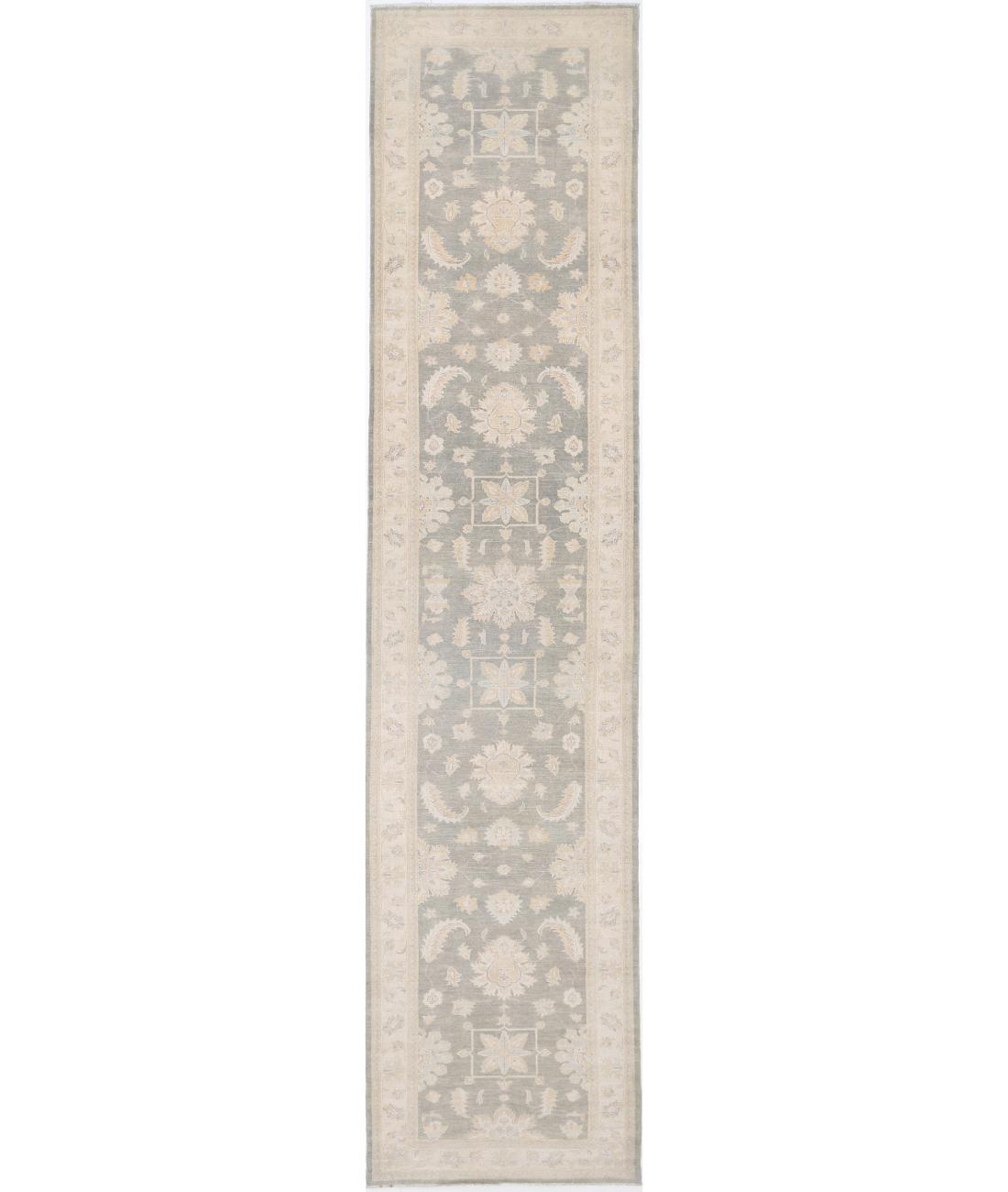 Hand Knotted Tribal Kazak Wool Rug - 4'1'' x 19'10'' 4' 1" X 19' 10" (124 X 605) / Grey / Ivory
