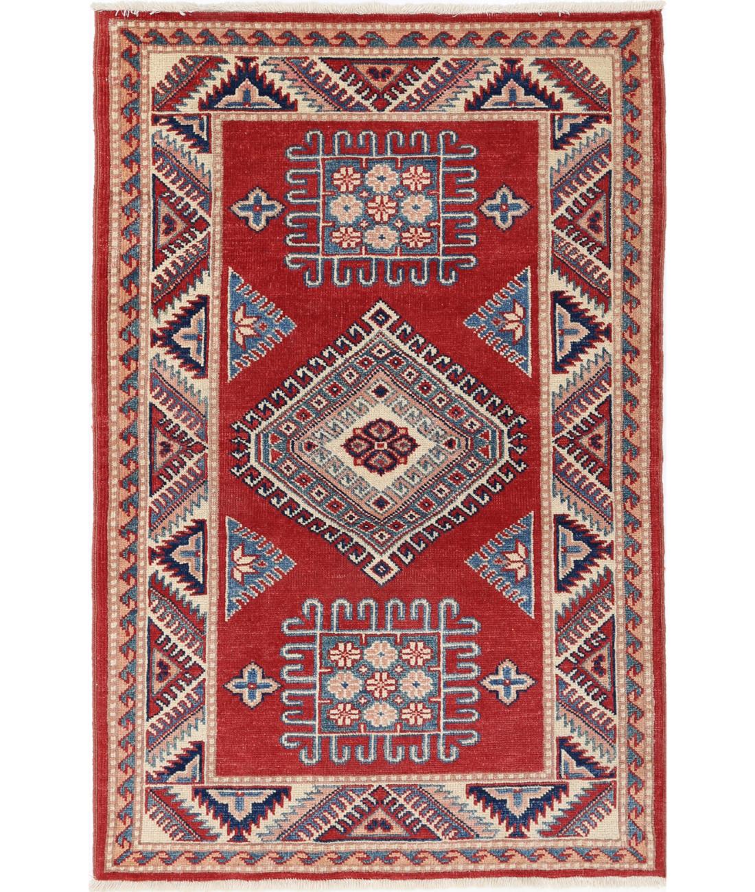 Hand Knotted Tribal Kazak Wool Rug - 3&#39;0&#39;&#39; x 4&#39;9&#39;&#39;