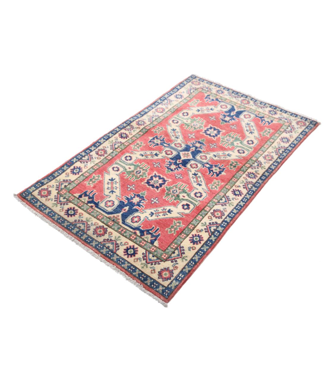 Hand Knotted Tribal Kazak Wool Rug - 2'10'' x 4'8'' 2' 10" X 4' 8" (86 X 142) / Red / Ivory