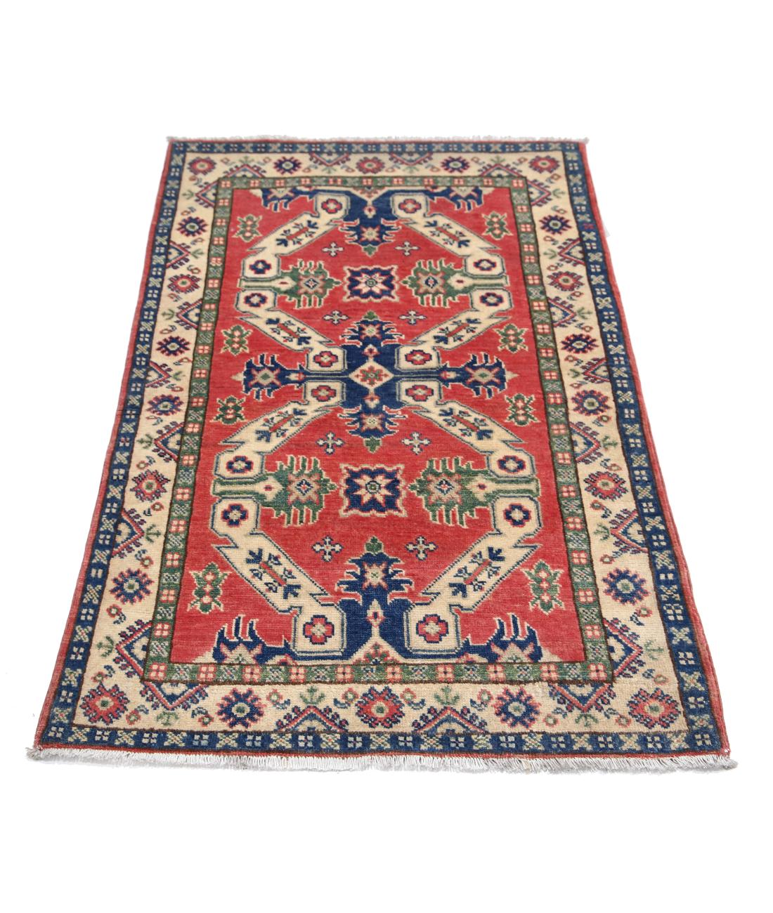 Hand Knotted Tribal Kazak Wool Rug - 2'10'' x 4'8'' 2' 10" X 4' 8" (86 X 142) / Red / Ivory