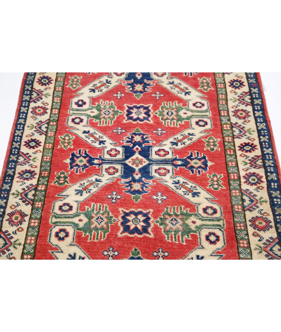 Hand Knotted Tribal Kazak Wool Rug - 2'10'' x 4'8'' 2' 10" X 4' 8" (86 X 142) / Red / Ivory