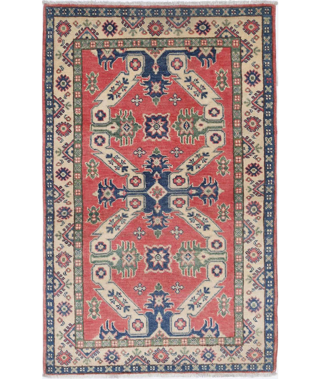 Hand Knotted Tribal Kazak Wool Rug - 2&#39;10&#39;&#39; x 4&#39;8&#39;&#39;