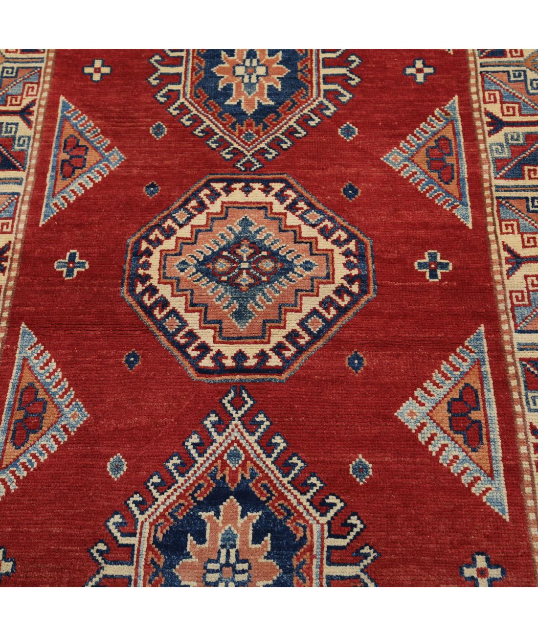 Hand Knotted Tribal Kazak Wool Rug - 3'5'' x 5'2'' 3' 5" X 5' 2" (104 X 157) / Red / Ivory