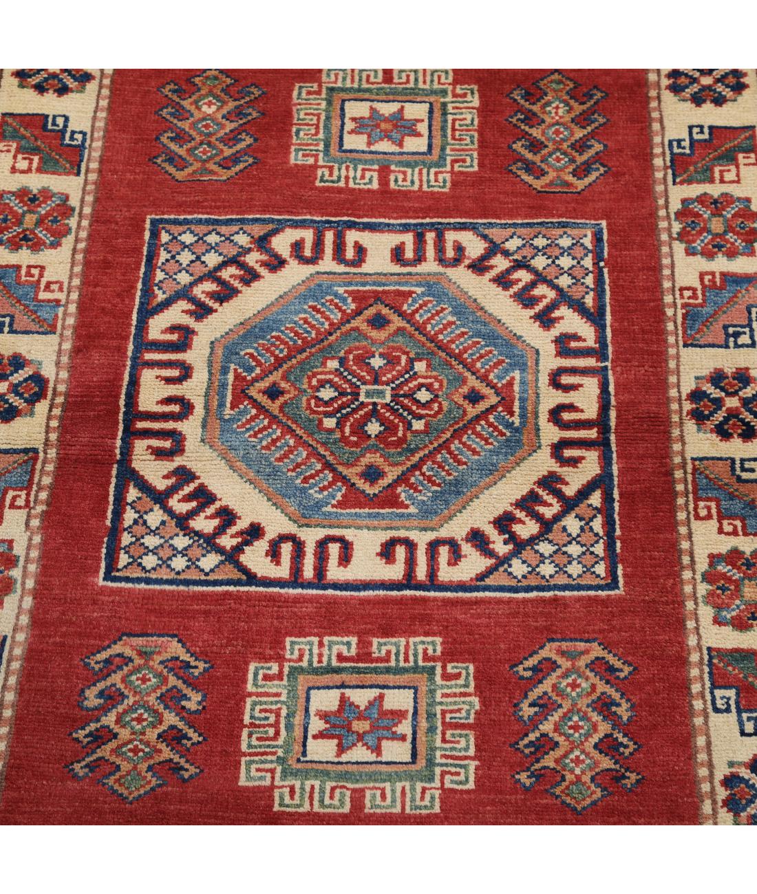 Hand Knotted Tribal Kazak Wool Rug - 3'0'' x 4'8'' 3' 0" X 4' 8" (91 X 142) / Red / Ivory