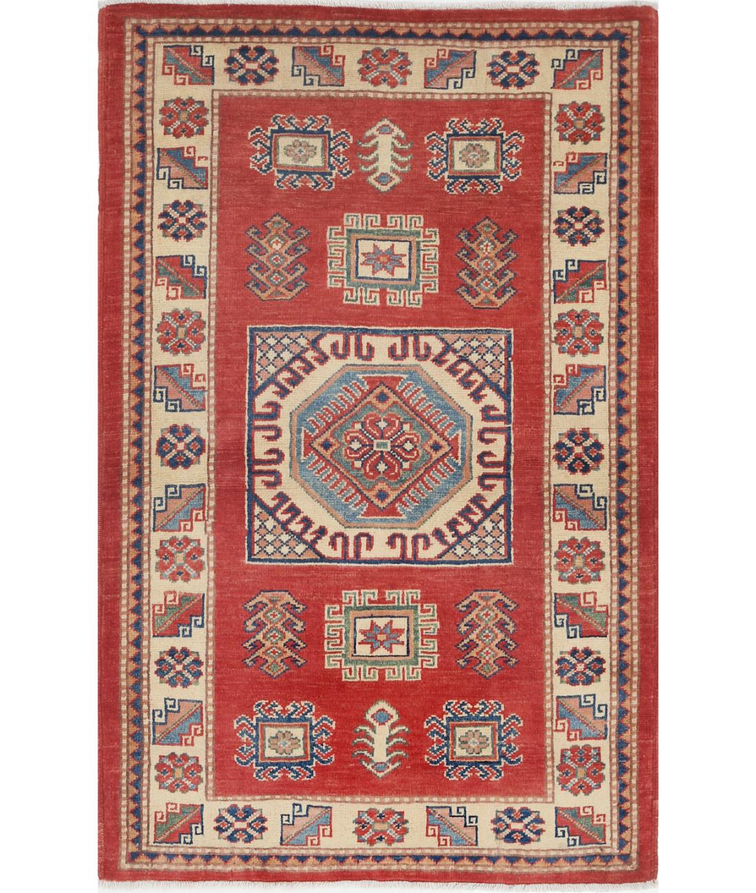 Hand Knotted Tribal Kazak Wool Rug - 3'0'' x 4'8''