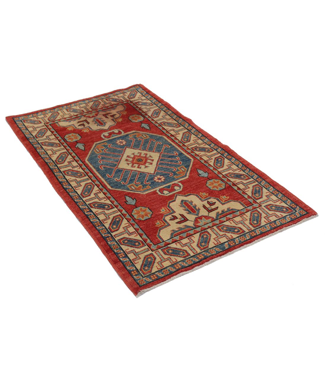 Hand Knotted Tribal Kazak Wool Rug - 2'11'' x 5'9'' 2' 11" X 5' 9" (89 X 175) / Red / Ivory