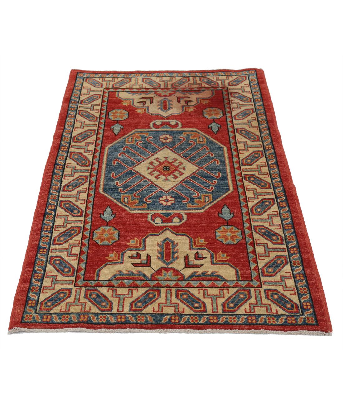 Hand Knotted Tribal Kazak Wool Rug - 2'11'' x 5'9'' 2' 11" X 5' 9" (89 X 175) / Red / Ivory