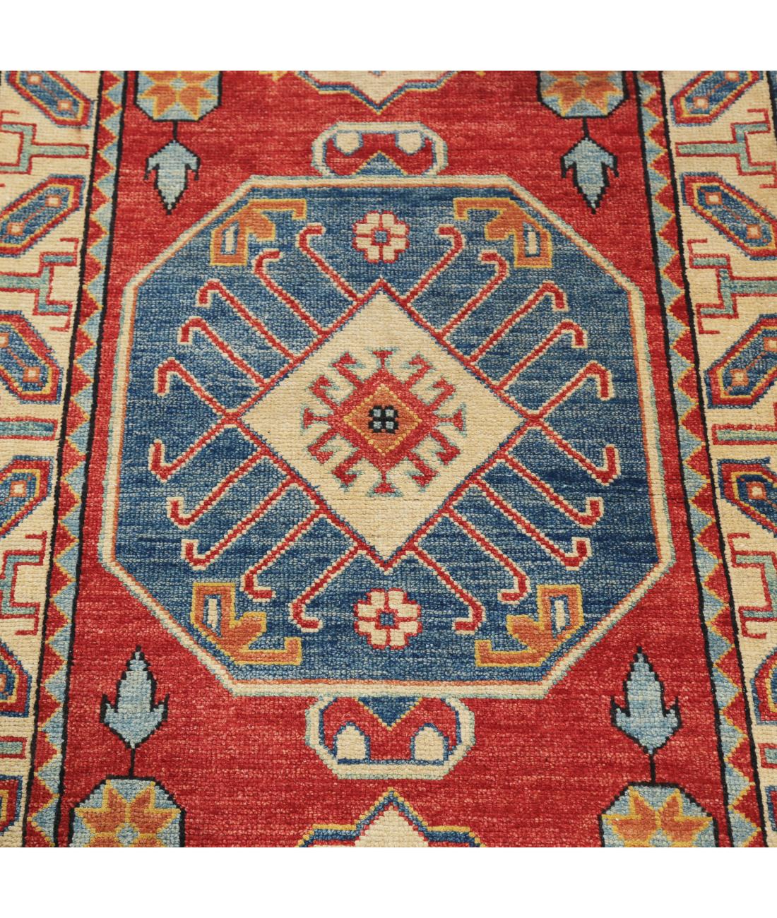 Hand Knotted Tribal Kazak Wool Rug - 2'11'' x 5'9'' 2' 11" X 5' 9" (89 X 175) / Red / Ivory
