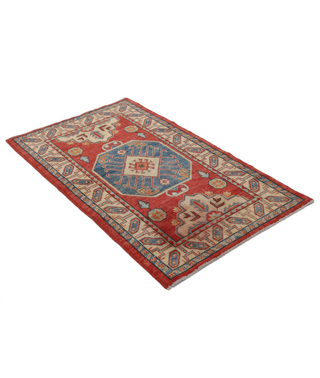 Hand Knotted Tribal Kazak Wool Rug - 2'11'' x 5'9'' 2' 11" X 5' 9" (89 X 175) / Red / Ivory