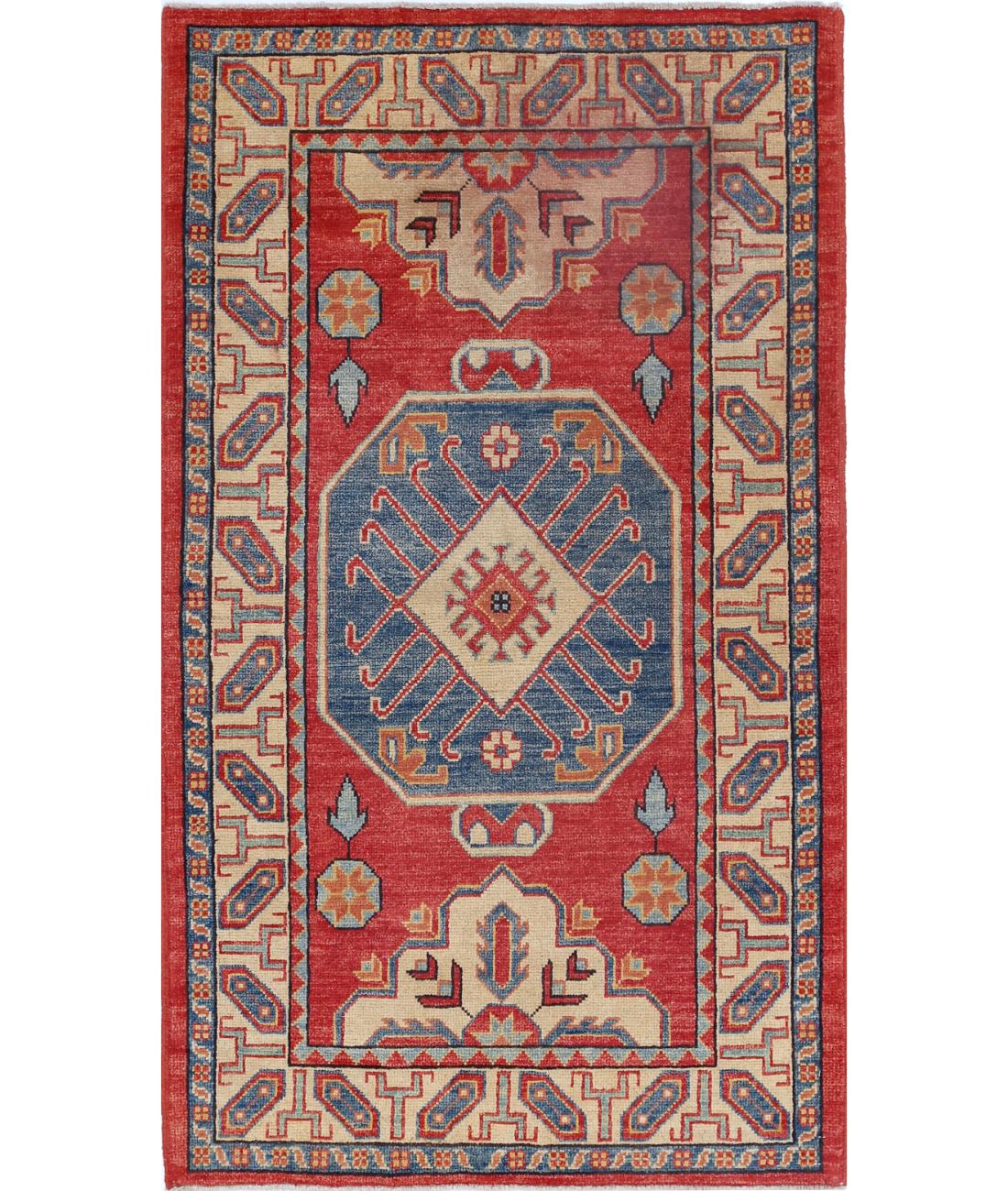 Hand Knotted Tribal Kazak Wool Rug - 2&#39;11&#39;&#39; x 5&#39;9&#39;&#39; 2&#39; 11&quot; X 5&#39; 9&quot; (89 X 175) / Red / Ivory