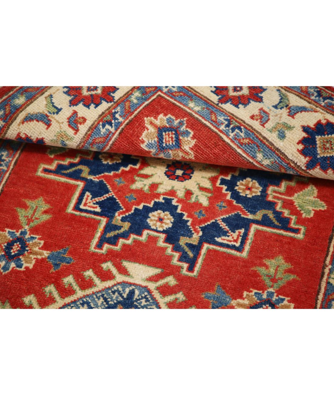 Hand Knotted Tribal Kazak Wool Rug - 3'2'' x 4'10'' 3' 2" X 4' 10" (97 X 147) / Red / Ivory