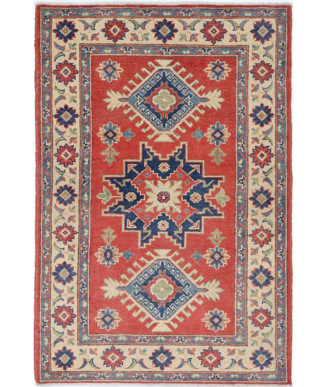 Hand Knotted Tribal Kazak Wool Rug - 3'2'' x 4'10''