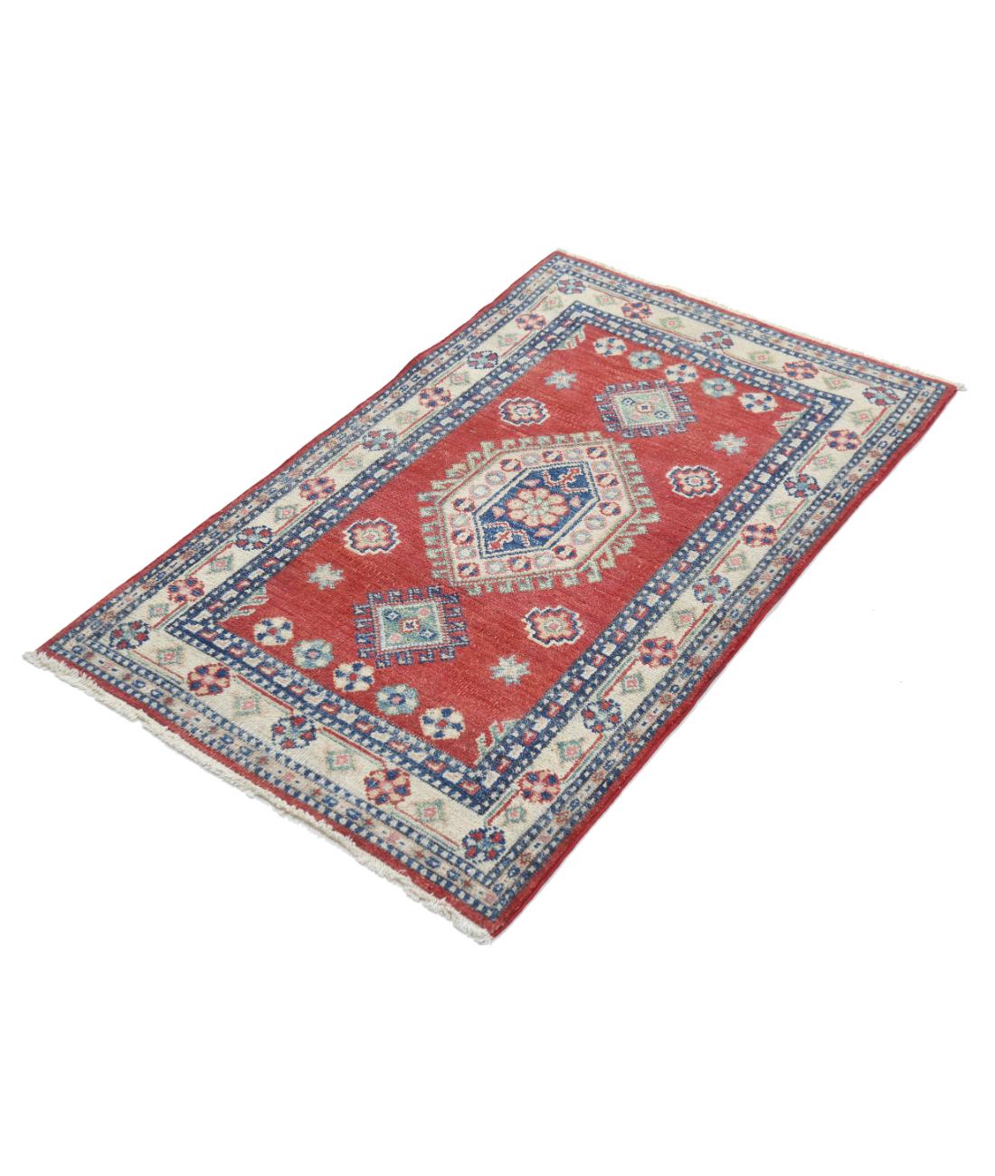 Hand Knotted Tribal Kazak Wool Rug - 2'6'' x 3'11'' 2' 6" X 3' 11" (76 X 119) / Red / Ivory