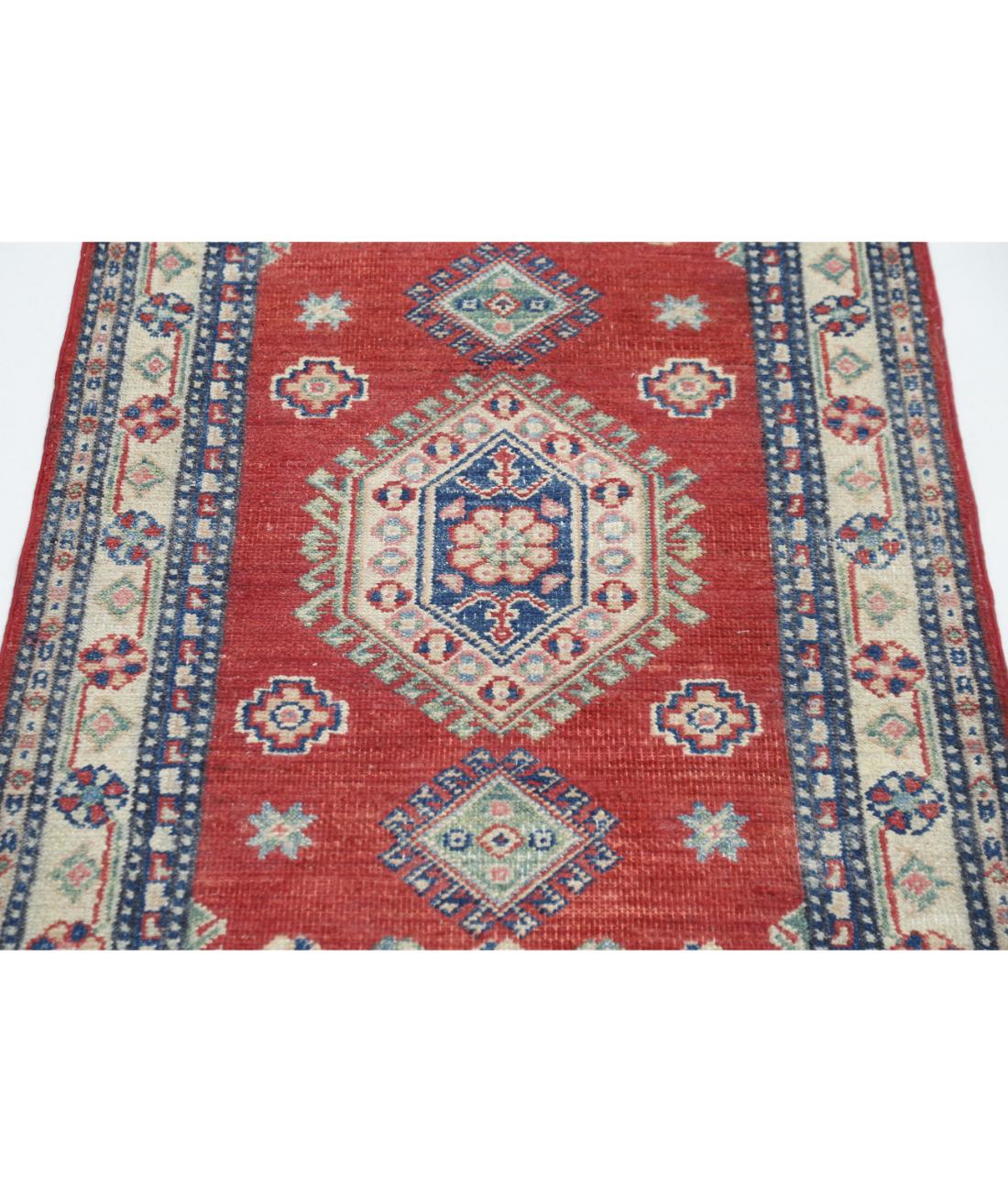 Hand Knotted Tribal Kazak Wool Rug - 2'6'' x 3'11'' 2' 6" X 3' 11" (76 X 119) / Red / Ivory