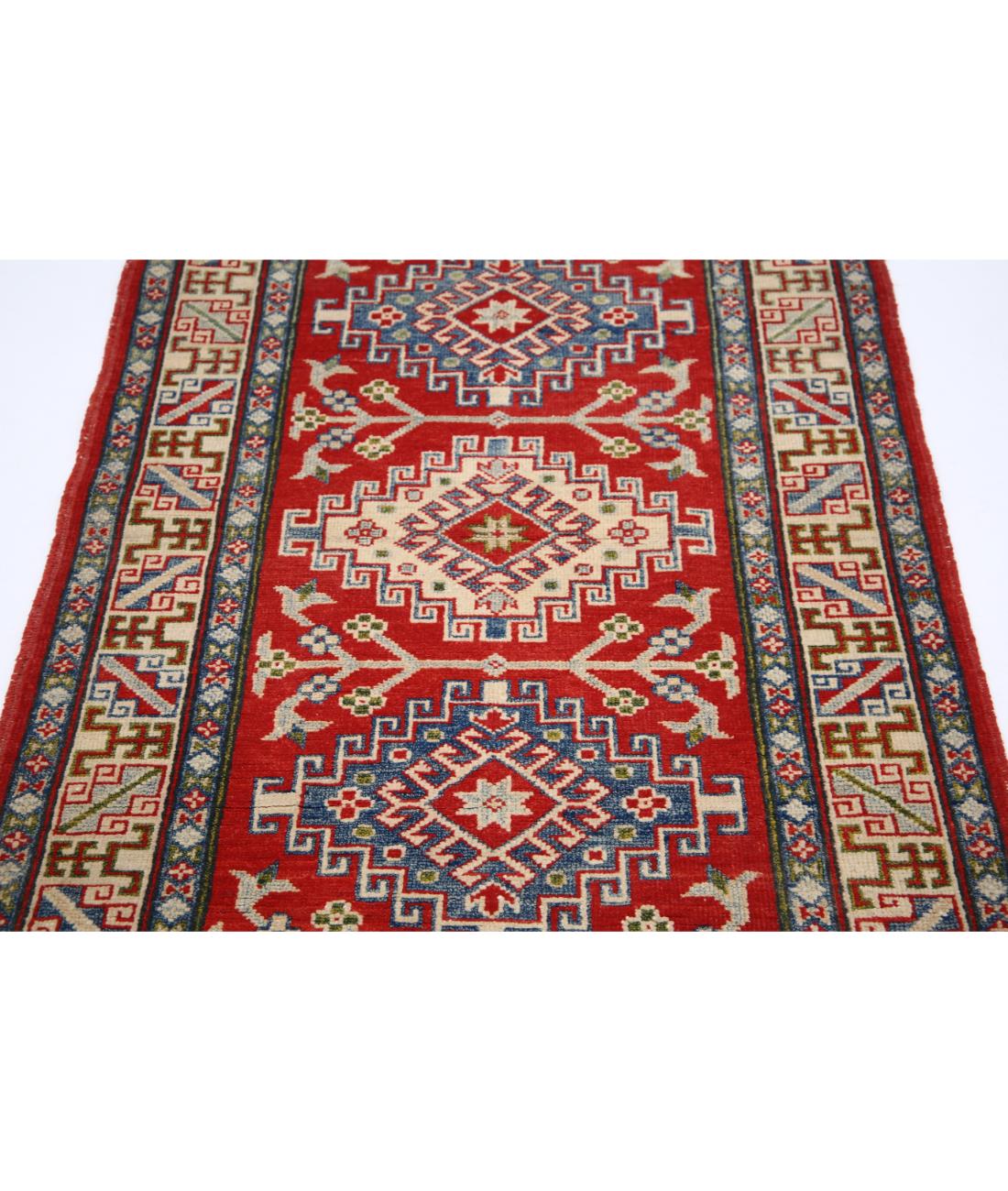 Hand Knotted Tribal Kazak Wool Rug - 3'1'' x 4'10'' 3' 1" X 4' 10" (94 X 147) / Red / Ivory