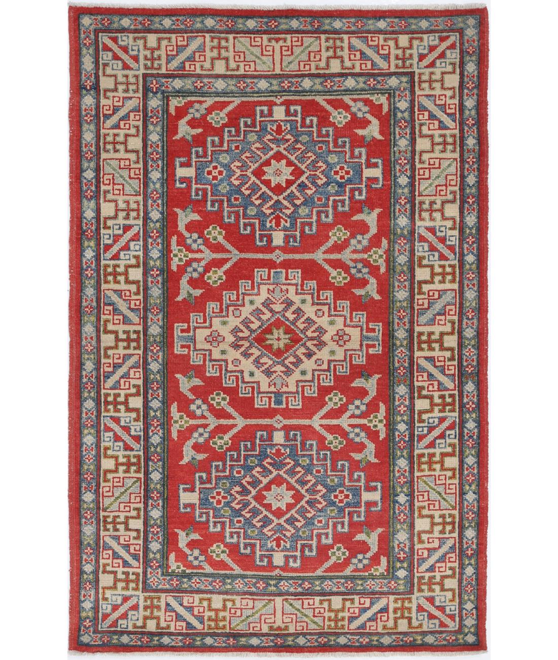Hand Knotted Tribal Kazak Wool Rug - 3'1'' x 4'10''