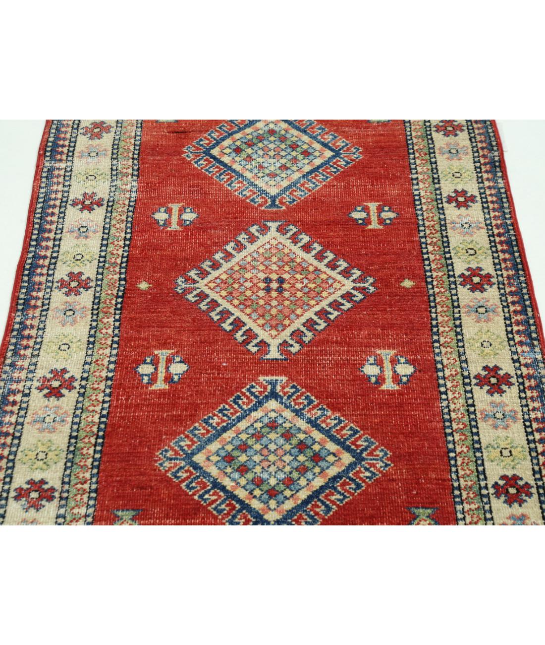 Hand Knotted Tribal Kazak Wool Rug - 2'10'' x 4'8'' 2' 10" X 4' 8" (86 X 142) / Red / Ivory